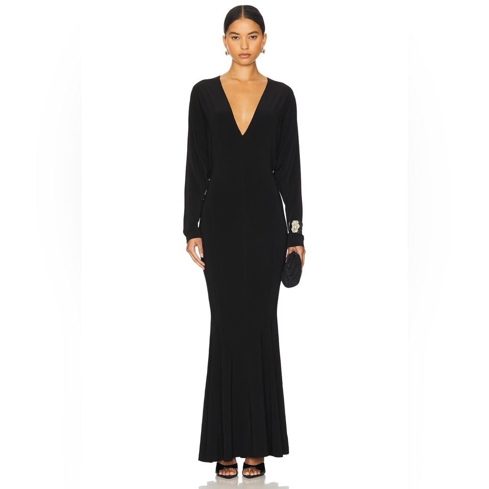 Norma Kamali Dolman V Neck Fishtail Black Dress Gown XXS / 32 Prom Sophisticated